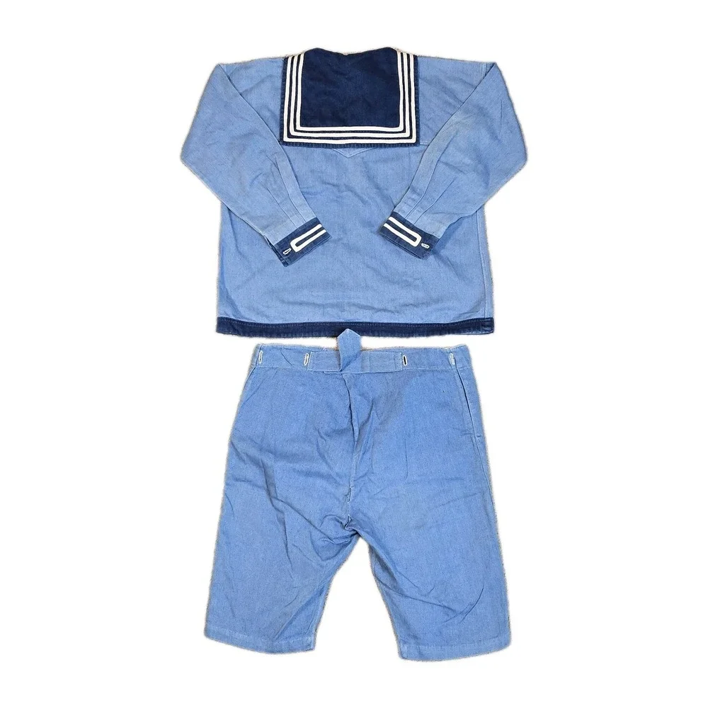 1930s Childs Chambray‎ Sailor Suit Vintage Nautical Outfit Shirt Pants Set